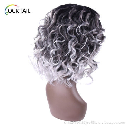 Factory wholesale high temperature fiber short loose curl synthetic lace front wig in stock